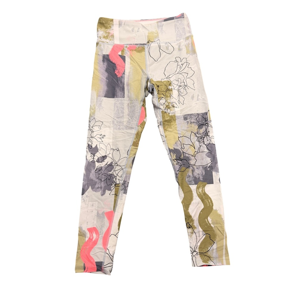 Calvin Klein Performance Floral Leggings Womens Small Gray Pink Abstract Wick